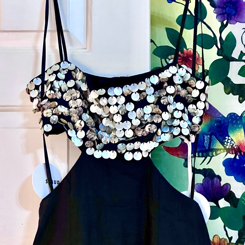 🌺🎉HP🎉🌺 NWT Staud Jada Mother-of-Pearl Embellished Maxi Dress - Picture 14 of 16